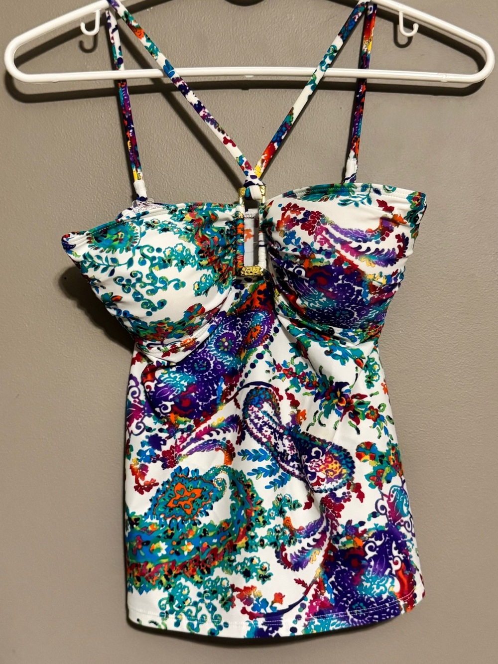 Lauren Ralph Lauren Paisley All Over Print Tankini Padded Swim Halter Top Size 8